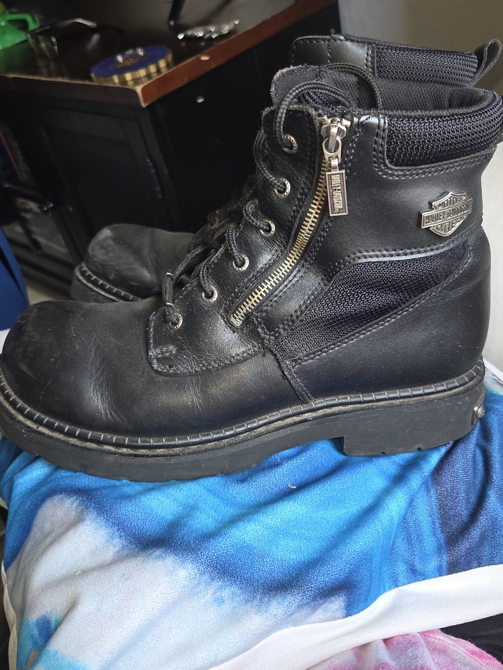 HARLEY DAVIDSON Biker Boots Womens Size 10 Black Leather 91541 Zipper